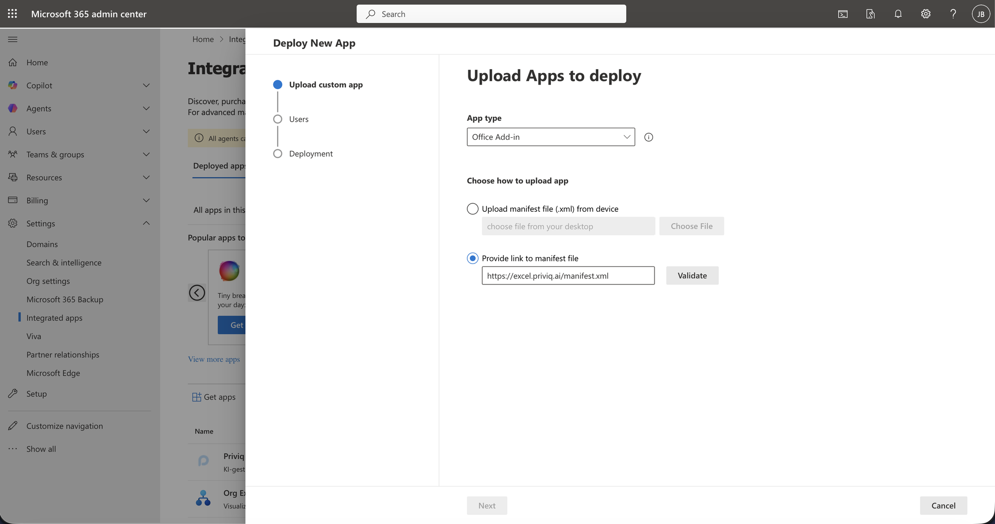 Upload Apps to deploy mit Manifest-URL
